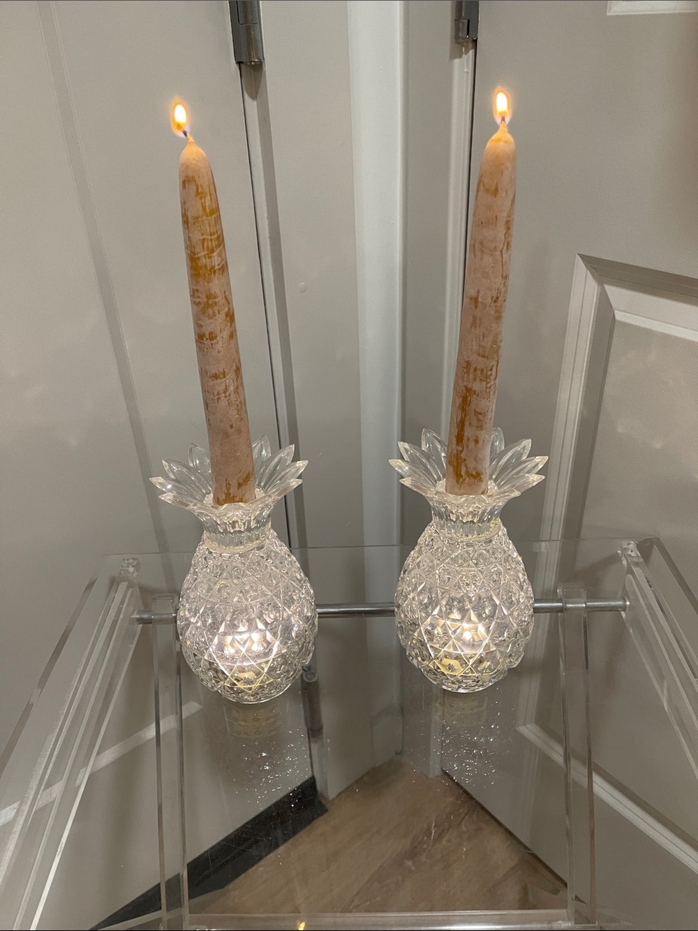 Godinger Crystal pineapple candle holders
